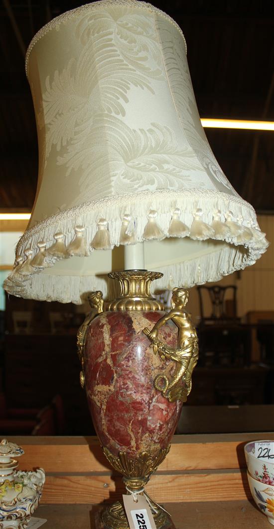 French ormolu-mounted rouge marble table lamp